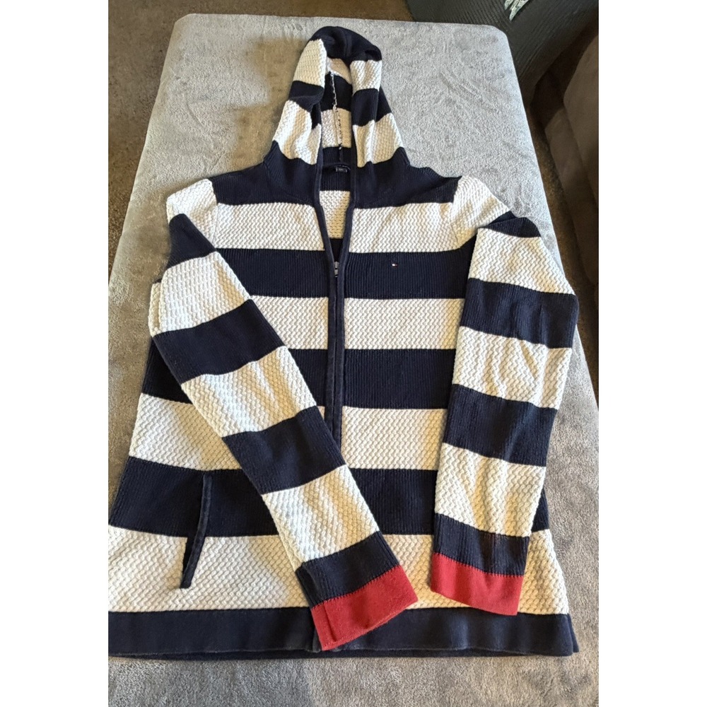 Tommy Hilfiger Knit Hoodie Sweater Light Weight Full Zip Women's Size Large